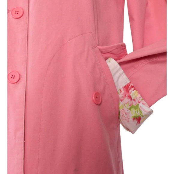 VTG Crazy Horse Liz Claiborne Pink Reversable Floral trench coat COTTAGECORE M - Picture 11 of 16